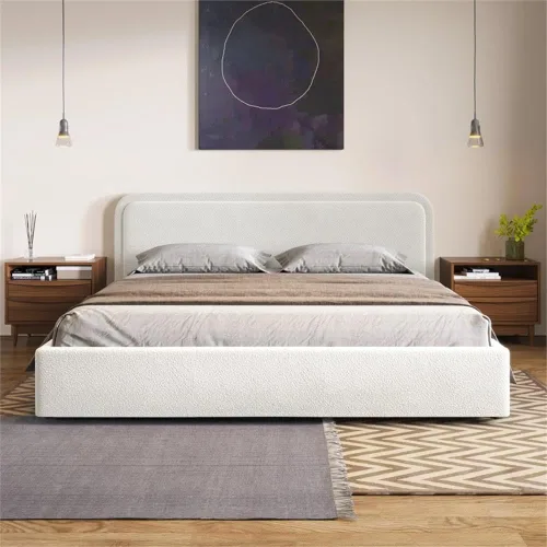 Vista 12 de Chloe - Cama de plataforma tapizada No requiere somier (borde negro, marco de cama queen)