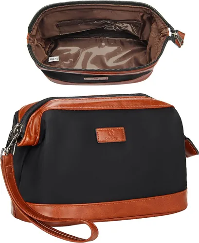 Vista 22 de Relavel Bolsa de maquillaje pequeña para mujer y niña, bolsa de maquillaje y brochas portátil de 2 capas, organizador de brochas de regalo de Navidad