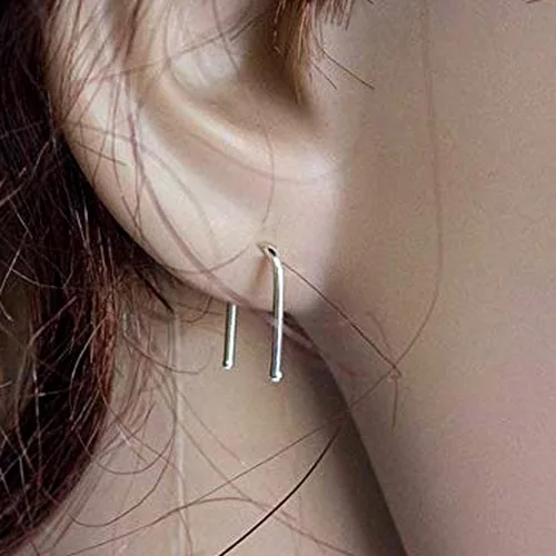 Vista 2 de Sterling Silver Upside Down Arc U Line 13mm Minimalist Huggie Hoop Piercing Earrings Horseshoe Wishbone Handmade Hoop