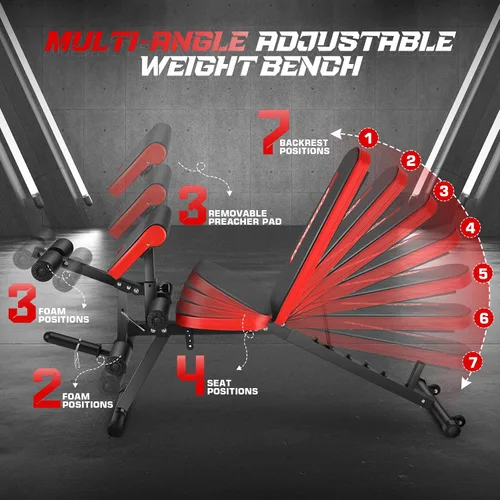 Vista 3 de OPPSDECOR Adjustable Weight Bench with Leg Extension and Leg Curl, Workout Bench Press Preacher Curl Bench with Wheels, 800 LBS Flat/Incline/Decline