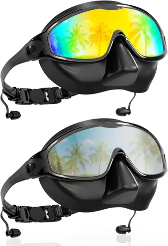 Vista 13 de Aegend Gafas de Natación con Cubierta Nasal para Adultos, 2 Unidades de Gafas de Natación de Visión Amplia Antiempañamiento/UV Sin Fuga para Hombres