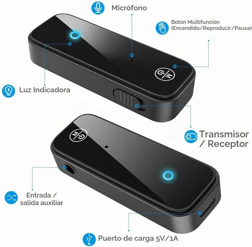 Vista 8 de Adaptador AUX Bluetooth 5.4 para automóvil, receptor transmisor Bluetooth 2 en 1 para auriculares de TV, altavoz estéreo para el hogar, llamadas