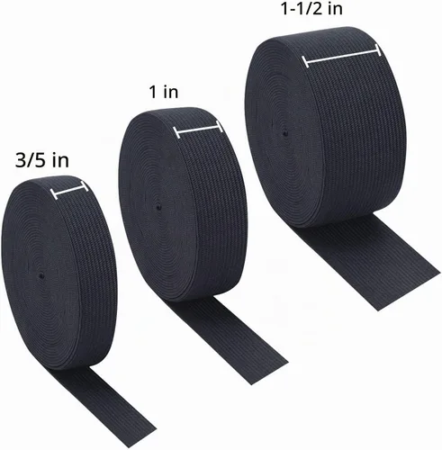 Vista 3 de Sunmns 3 rollos de banda elástica extensible para coser en carrete, 3/5, 1, 1-1/2 pulgadas de ancho, 5.5 yardas/rollo (negro)