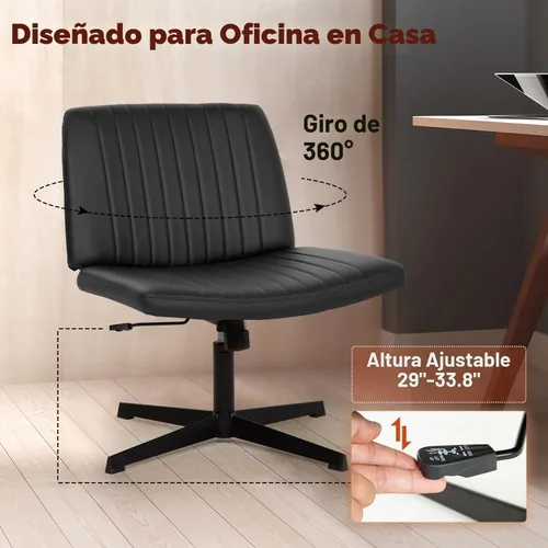 Vista 4 de Silla cruzada sin brazos, silla de oficina con patas cruzadas, cómoda silla de tocador con respaldo, silla de escritorio giratoria ancha ajustable