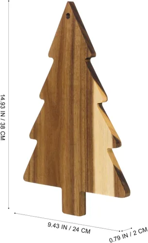 Vista 2 de Amosfun Tabla de cortar de árbol de Navidad, tabla de cortar de cocina, bandeja de servir de madera, placa de charcutería en forma de árbol, 9.5 x