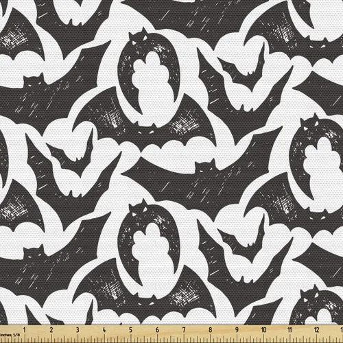 Vista 60 de Ambesonne The Yard, tela de calavera colorida con temática de Halloween, diseño de calavera y huesos cruzados, divertido estampado de dibujos