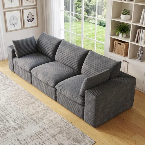 Vista 57 de 118" Cloud Couch Oversized Modular Sectional Sofa, Boneless L-Shaped 6 Seater Deep Seat Couch with Ottoman, Soft Corduroy Upholstery, DIY Negro
