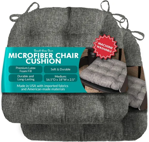 Vista 58 de Barnett Almohadilla para silla de comedor con lazos. Gamuza microfibra, microgamuza, reversible, relleno de espuma de látex, se puede lavar a Negro