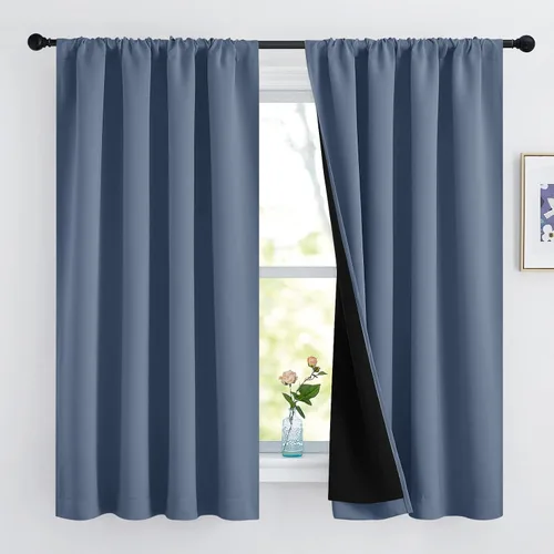 Vista 19 de NICETOWN Biscotti Beige 100% Cortinas opacas de 45" de largo para cocina, bolsillo con varilla para sótano completamente opaco, cortinas térmicas