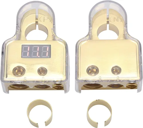 Vista 7 de Kit de conectores de terminales de batería de coche con voltímetro digital 0/4/8/10 AWG chapado en oro A (dorado)