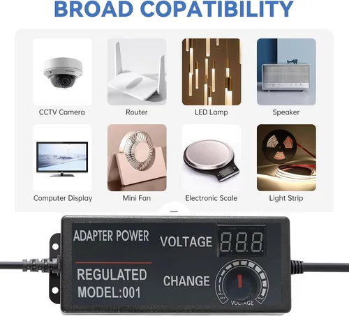 Vista 7 de Fuente de alimentación de 3V-24V 3A 72W DC ajustable de 3V a 24V Adaptador universal continuo AC/DC 100V-240V Convertidor de CA a CC con 8 puntas.