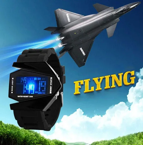 Vista 5 de FANMIS Unisex elegante estilo avión pantalla digital impermeable deportes al aire libre correa de silicona LED reloj de pulsera