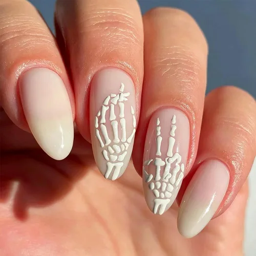 Vista 88 de Uñas postizas a presión medianas con diseño geométrico blanco almendra – 24 uñas postizas reutilizables de ABS brillante, fácil de aplicar, juego
