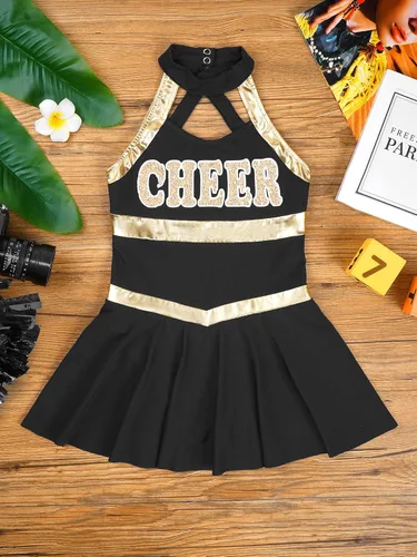 Vista 6 de FEESHOW Uniforme de animadora para niñas, disfraz de animadora de escuela secundaria, Halloween, carnaval, cosplay, disfraz elegante