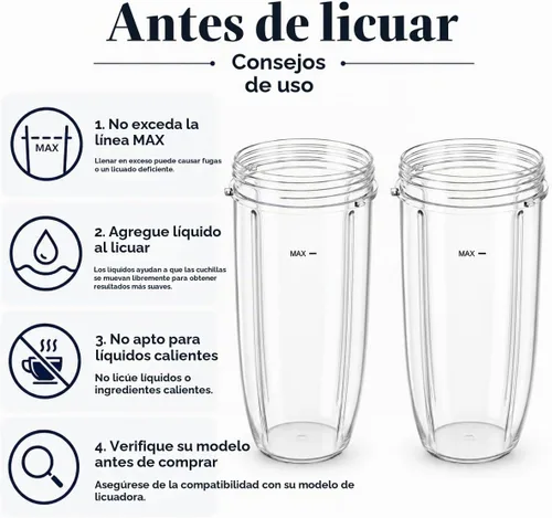 Vista 4 de Piezas de repuesto de 32 oz (2 unidades) Vasos de repuesto para licuadora compatibles con NutriBullet 600w y 900w Blender