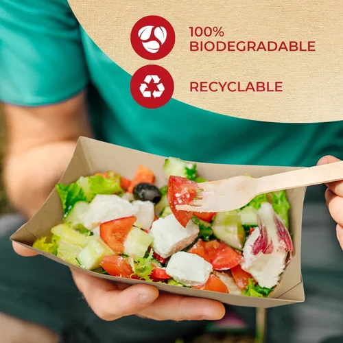 Vista 7 de SPARGOS Botes de comida de papel kraft de 3 libras (paquete de 125) – Bandejas desechables de color marrón rústico para bodas y embutidos – Cestas