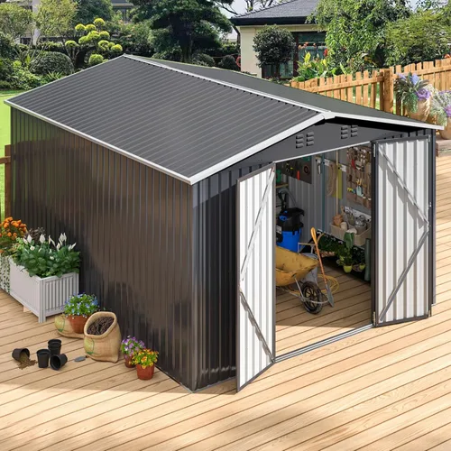 Vista 9 de Polar Aurora Cobertizo de almacenamiento al aire libre de 8 x 12 pies, cobertizo de jardín de metal con estructura de marco actualizada, cobertizos