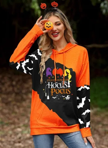 Vista 3 de For G and PL Sudadera con capucha de manga larga con bolsillo para mujer de Halloween