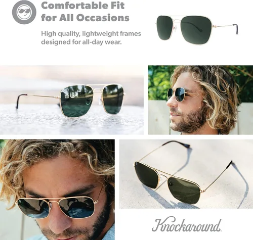 Vista 6 de Knockaround Mount Evans - Gafas de sol polarizadas estilo aviador cuadradas con protección UV400 completa