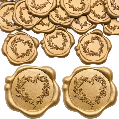 Vista 7 de SWANGSA 50 calcomanías de sello de cera de arco 3D, calcomanías de sellado de cera autoadhesivas de oro antiguo para invitaciones de fiesta de boda