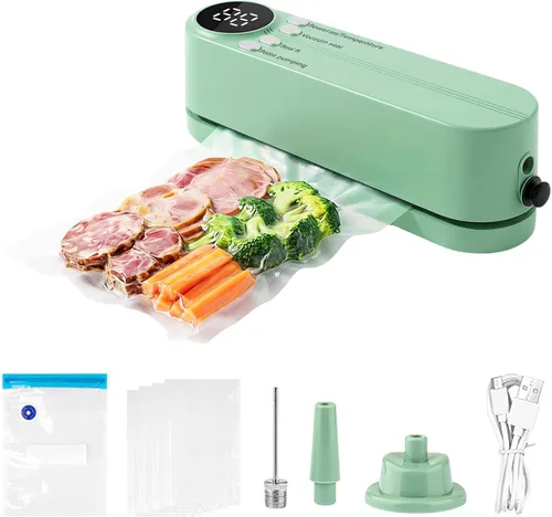 Vista 8 de Mini sellador al vacío, 3 en 1, sellador al vacío de mano inalámbrico para almacenamiento de alimentos secos/húmedos con 4 bolsas de aperitivos, Gris