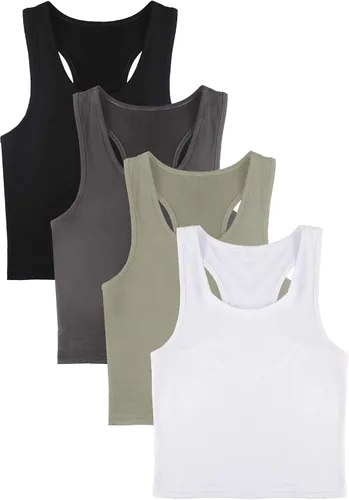 Vista 4 de SATINIOR 4 Pieces Basic Crop Tank Tops Sleeveless Racerback Sport Cotton Tank Tops for Women