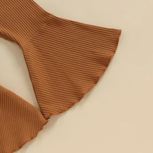 Vista 4 de Pantalones acampanados para bebé niña, color sólido, acanalados, con volantes, pantalones acampanados