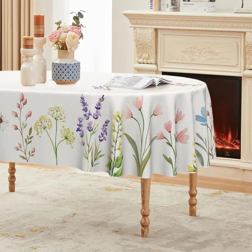Vista 10 de Horaldaily Mantel de Primavera 52×70 Pulgadas Rectangular, Acuarela Flores Silvestres Florecientes Floral Verde Lavable Cubierta de Mesa Estacional