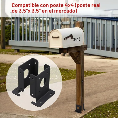 Vista 6 de Juego de 4 soportes de base de poste de pérgola de madera para valla de 4 x 4 (real: 3.5 x 3.5), soportes de base de anclaje negros ajustables