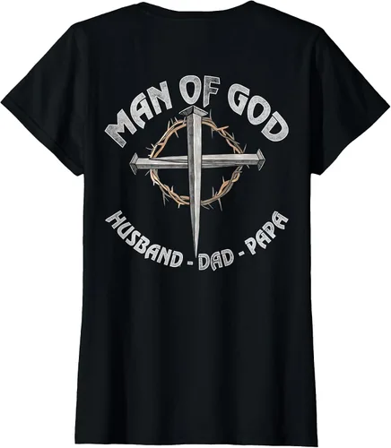 Vista 23 de Man of God Husband Dad Papa Christian Fathers Day (On Back) T-Shirt Asphalt Grey