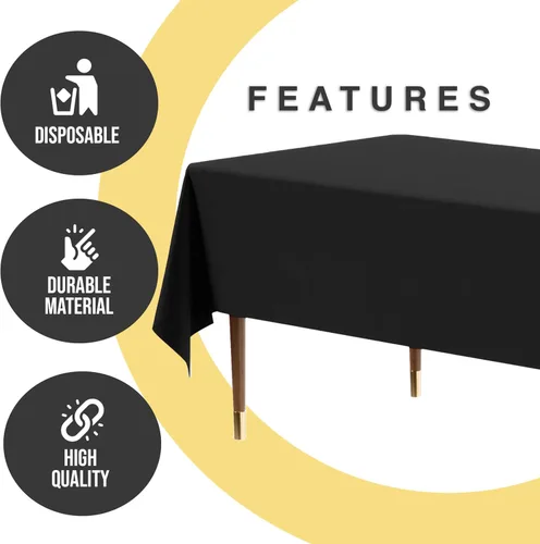 Vista 5 de Exquisite Mantel rectangular de plástico negro de alta calidad, 66% más grueso, 0.5 mil, paquete de 48 manteles negros de 54 x 108 pulgadas, mantel