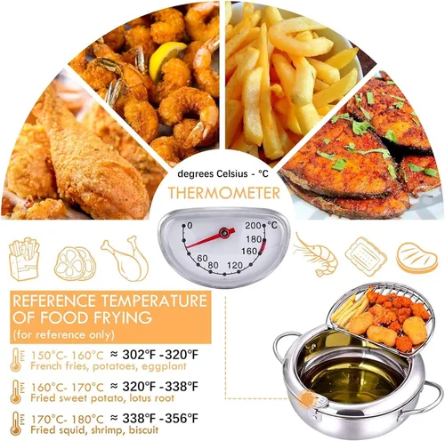 Vista 2 de cuomaop Olla para freidora, olla japonesa de acero inoxidable 304 con drenaje de aceite, control de temperatura y tapa, olla Tempura para cocina