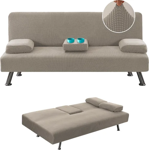 Vista 8 de H.VERSAILTEX 4 Piezas Fundas Elásticas para Futón Funda para Sofá Cama con Fundas para Reposabrazos Removibles y Portavasos Protector de Muebles