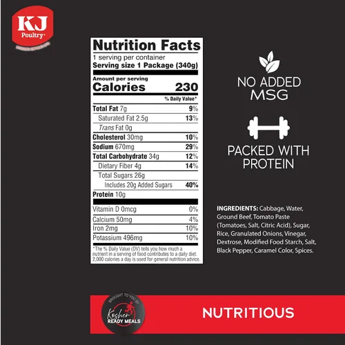 Vista 2 de KJ Poultry Kosher Ready Meals – Rollos de col rellenos de ternera, comidas de carne MRE listas para comer, sin gluten (paquete de 1) preparado