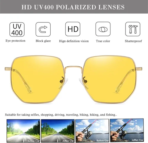 Vista 6 de HJSTES Square Polarized Sunglasses Womens Men Trendy Hexagon Frame Sun Glasses UV400 Protection
