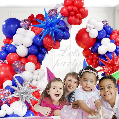 Vista 6 de Kit de arco de globos rojos, blancos y azules, guirnalda de globos del 4 de julio con globos de estrella azul, globos de fiesta reutilizables