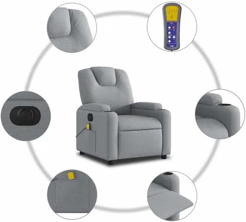 Vista 8 de Silla reclinable eléctrica de masaje con función de vibración, reclinable de elevación eléctrica, silla tapizada de tela gris claro para sala