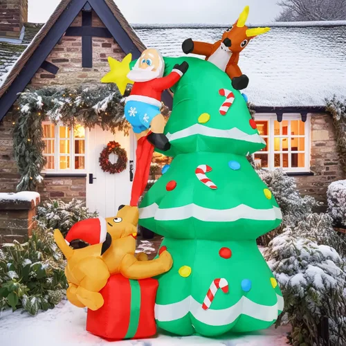 Vista 4 de COMIN Inflables de Navidad de 7.3 pies para decoración al aire libre, Papá Noel, reno, perro, árbol de Navidad inflable con LED integrados