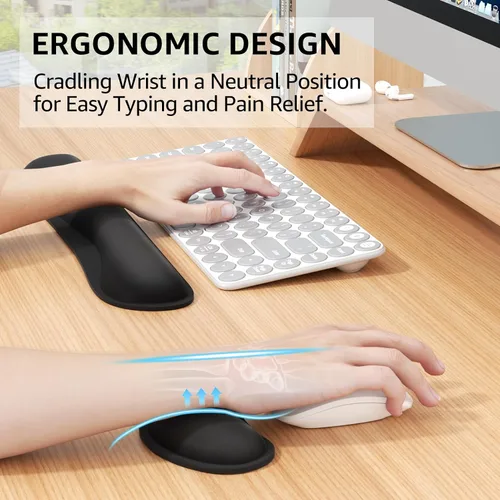 Vista 2 de KTRIO Reposamuñecas ergonómico para teclado y reposamuñecas para mouse, Negro