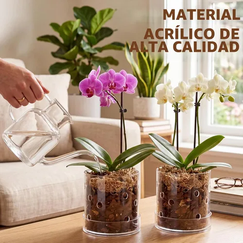 Vista 6 de Macetero acrílico transparente para orquídeas de 5 pulgadas con agujeros