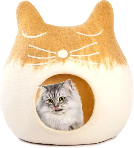 Vista 6 de Woolygon - Lujosa cueva de lana merina para gatos, cápsula plegable para gatos de interior, recinto de fieltro para mascotas de alta calidad, casa
