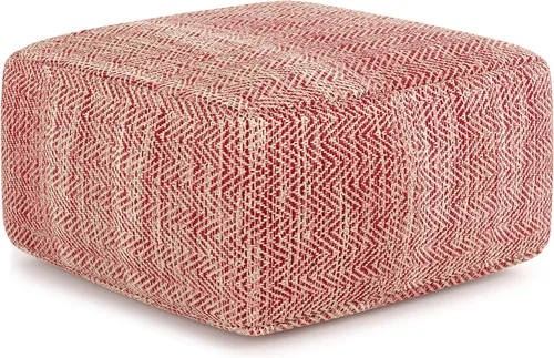 Vista 14 de SIMPLIHOME Cowan Puf cuadrado contemporáneo en telar magenta y natural tejido para la sala de estar, el dormitorio y la habitación de los niños