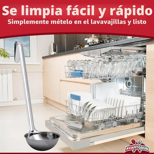 Vista 4 de Cucharón de sopa súper resistente y ergonómico de 1 onza, 1 paquete. Cucharones de acero inoxidable con asas largas. Los mejores accesorios