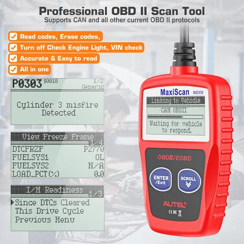 Vista 4 de Autel MaxiScan MS309 Can OBD-II Escáner de código de diagnóstico