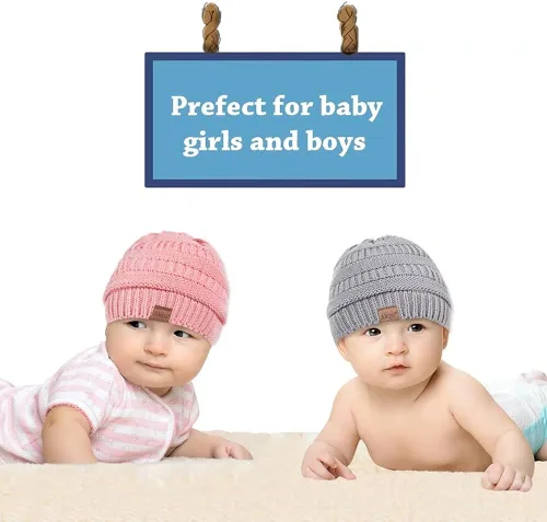 Vista 4 de Alepo Fleece Lined Baby Beanie Hat Infant Newborn Toddler Kids Winter Warm Knit Cap for Boys Girls