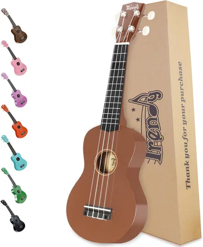 Vista 13 de Trendy Ukelele soprano de 21 pulgadas negro kit para principiantes bolsa de transporte afinador correa de cuerda cuadrada diapasón pegatinas ukelele