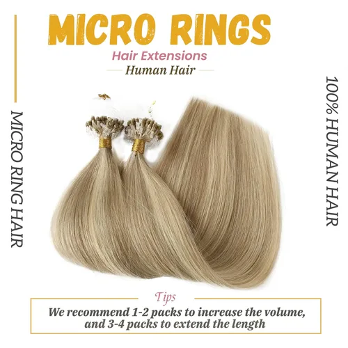 Vista 4 de Extensiones de cabello Microlink con reflejos, cabello humano lacio de 14 pulgadas, rubio caramelo resaltado, 50G/50S