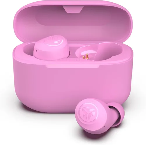 Vista 2 de JLab Go Air Pop+ Auriculares Bluetooth inalámbricos verdaderos en color rosa más puntas de auriculares mnemónicos de espuma de nube