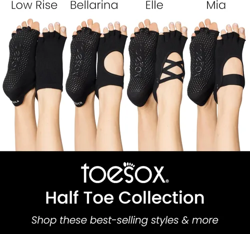 Vista 4 de Toesox Elle - Calcetines de medio dedo con agarre antideslizante Suela antideslizante para yoga, pilates, gimnasio - Calcetines de mujer con dedos