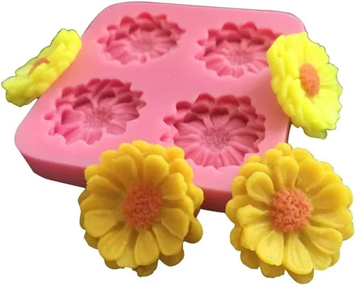 Vista 8 de Juego de moldes de silicona para fondant de 4 piezas con margaritas y rosas
